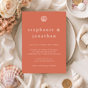 Seashells Coastal Beach Coral Terracotta Wedding Invitation