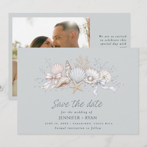 Seashells Coastal Beach Wedding Photo  Save The Date