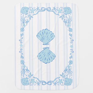 Seashells Coastal Blue Baby Blanket