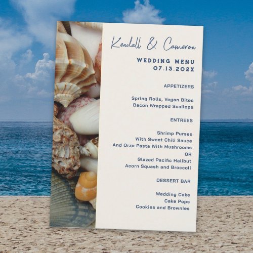 Seashells Coastal Wedding Menu Template