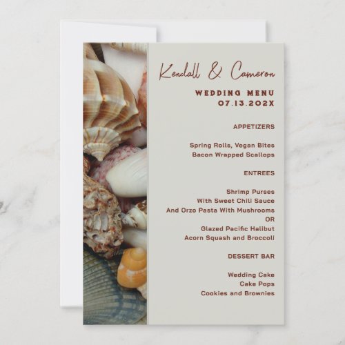 Seashells Coastal Wedding Menu Template