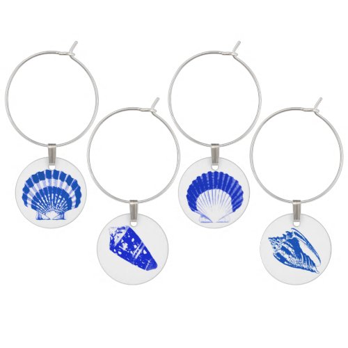 Seashells _ cobalt blue and white set 1 of 2 wine glass charm