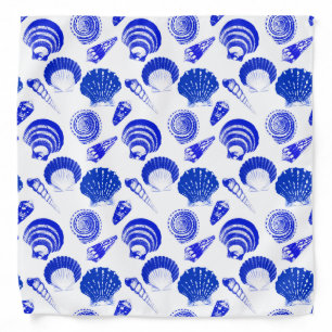 Seashells - cobalt blue on a white background bandana