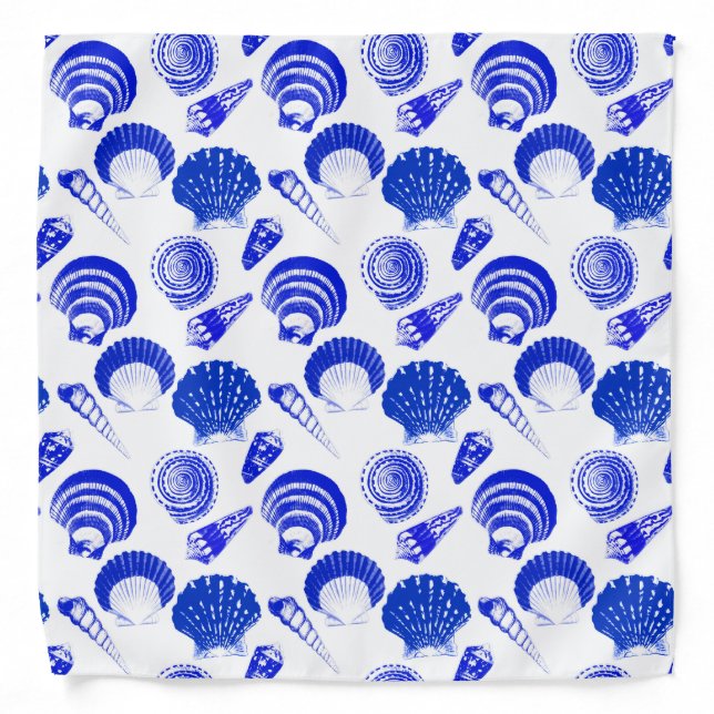 Seashells - cobalt blue on a white background bandana (Front)
