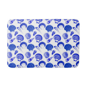Seashells - cobalt blue on a white background bathroom mat
