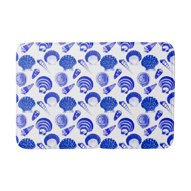 Seashells - cobalt blue on a white background bathroom mat (Front)