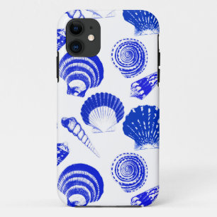 Seashells - cobalt blue on a white background iPhone 11 case