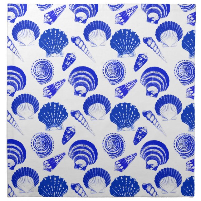 Seashells - cobalt blue on a white background cloth napkin (Front)