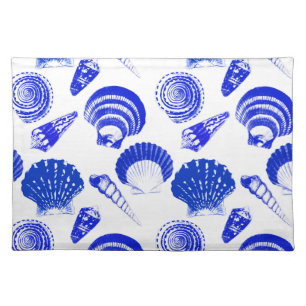 Seashells - cobalt blue on a white background cloth placemat