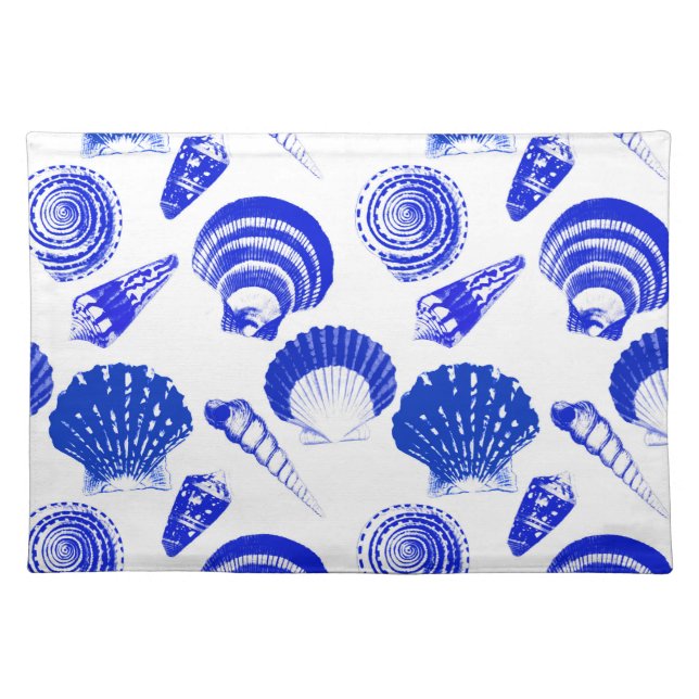 Seashells - cobalt blue on a white background cloth placemat (Front)
