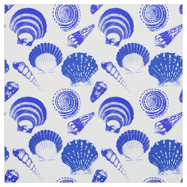 Seashells - cobalt blue on a white background fabric (Swatch)