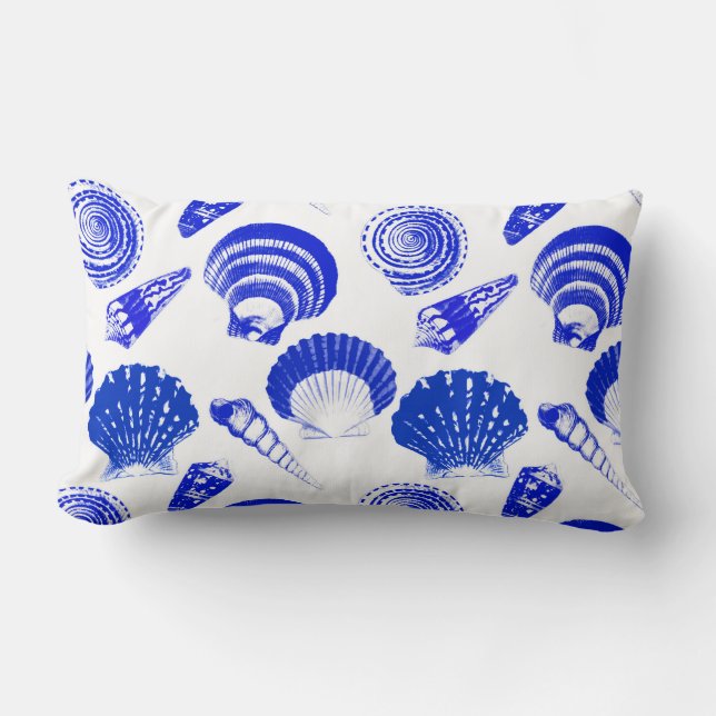 Seashells - cobalt blue on a white background lumbar pillow (Front)