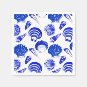Seashells - cobalt blue on a white background paper napkins