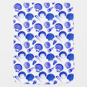 Seashells - cobalt blue on a white background receiving blanket