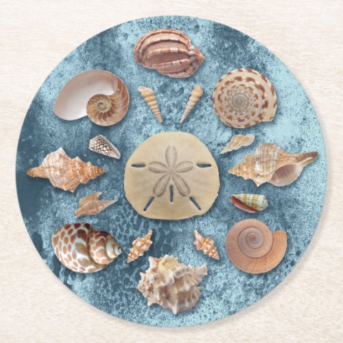 Seashells collection round paper coaster