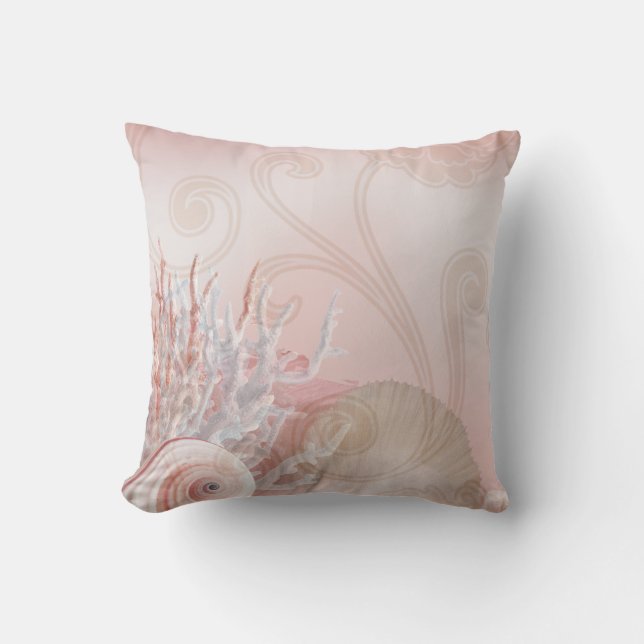 Seashells & Coral Beach Decor | pink Throw Pillow (Front)