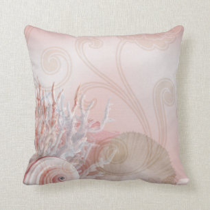 Seashells & Coral Beach Decor   pink Throw Pillow