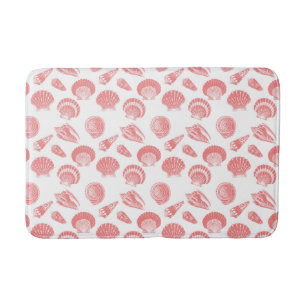 Seashells - coral pink and white bathroom mat