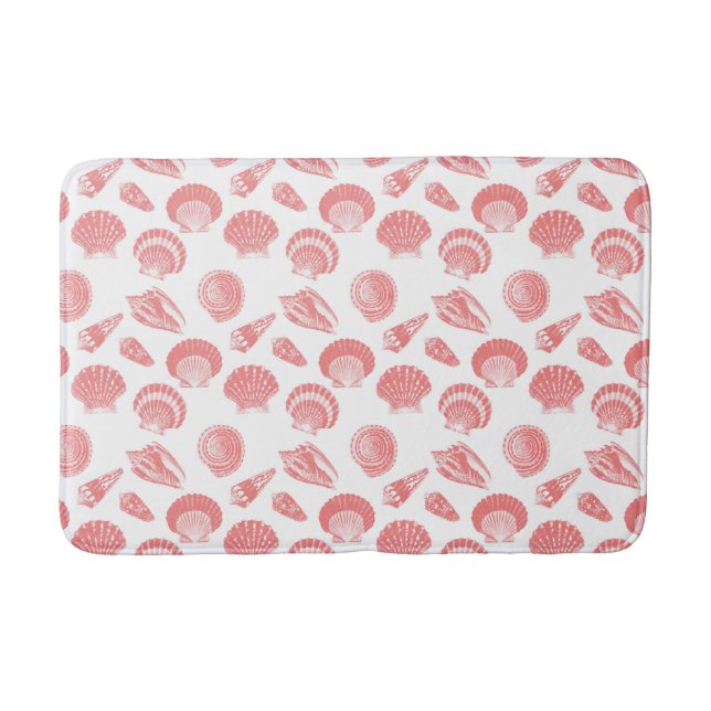 Seashells - coral pink and white bathroom mat (Front)