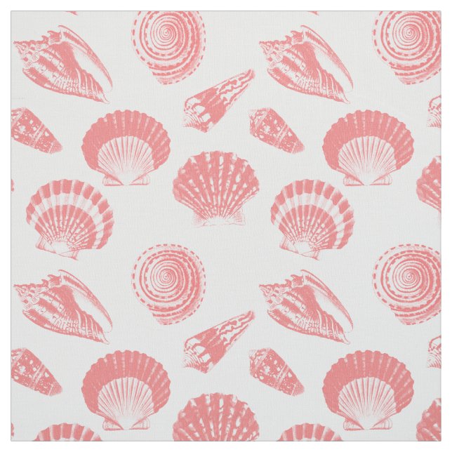 Seashells - coral pink and white fabric