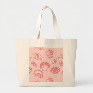Seashells - coral pink and white large tote bag