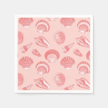 Seashells - Coral Pink And White Napkins by Floridity at Zazzle