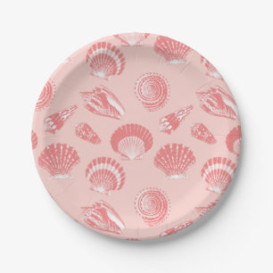 Seashells - coral pink and white paper plates
