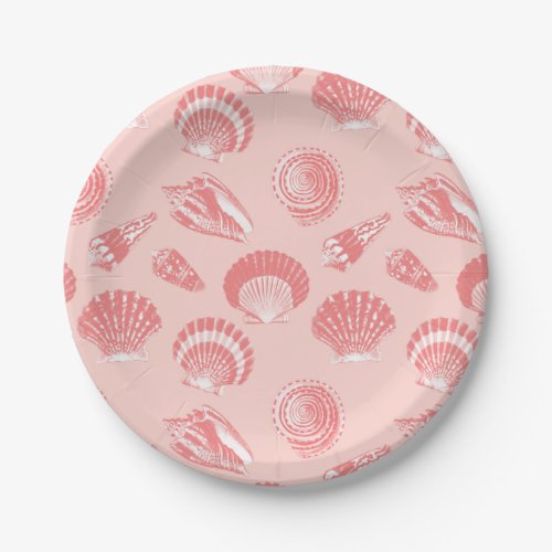 Seashells _ coral pink and white paper plates