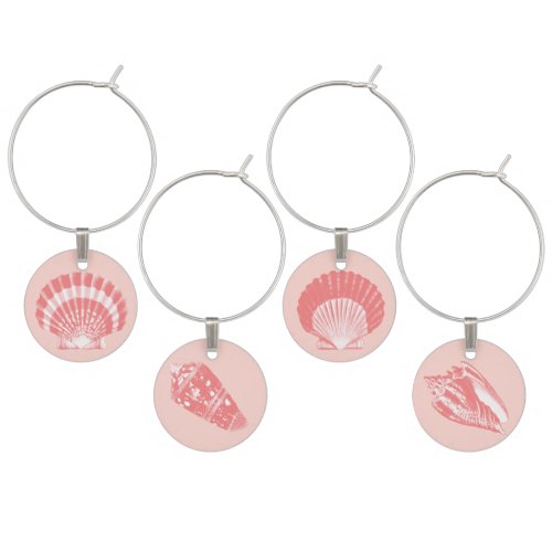 Seashells _ coral pink and white set 1 of 2 wine charm