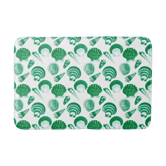 Seashells - emerald green on a white background bathroom mat (Front)