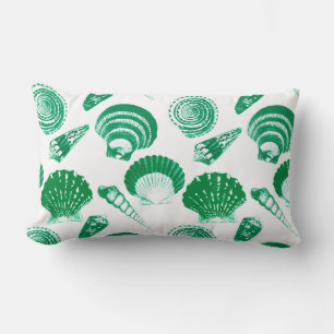 Seashells - emerald green on a white background lumbar pillow