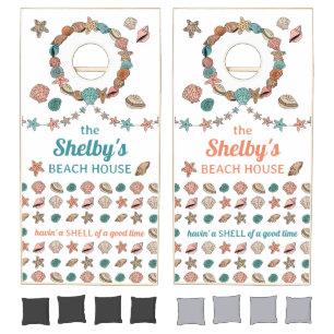 Seashells Family Beach House Hand Drawn Cornhole Set