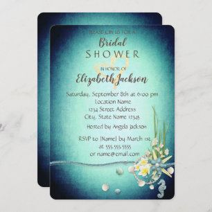 Seashells,Flowers,Gold Heart Bridal Shower Invitation