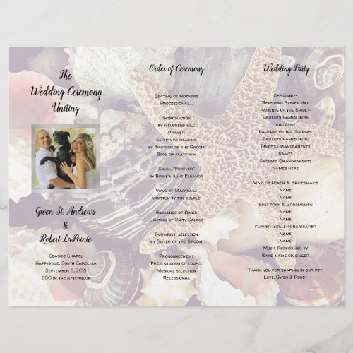 Seashells Folded Photo Wedding Ceremony Program