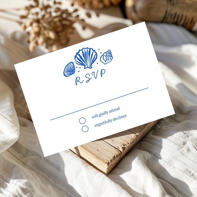 Seashells Frame Beach Wedding Blue CUSTOM  RSVP Card (Seashells Frame Beach Wedding Blue CUSTOM RSVP Card
)