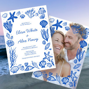 Seashells Frame Beach Wedding CUSTOM PHOTO Invitation
