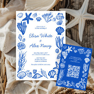 Seashells Frame Beach Wedding CUSTOM QR Code Enclosure Card