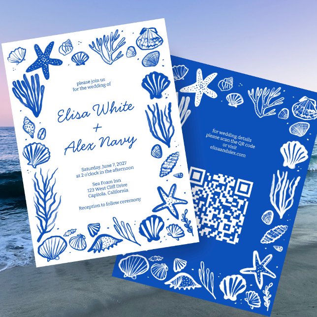 Seashells Frame Beach Wedding CUSTOM QR Code Invitation (Seashells Frame Beach Wedding CUSTOM QR Code Invitation
)