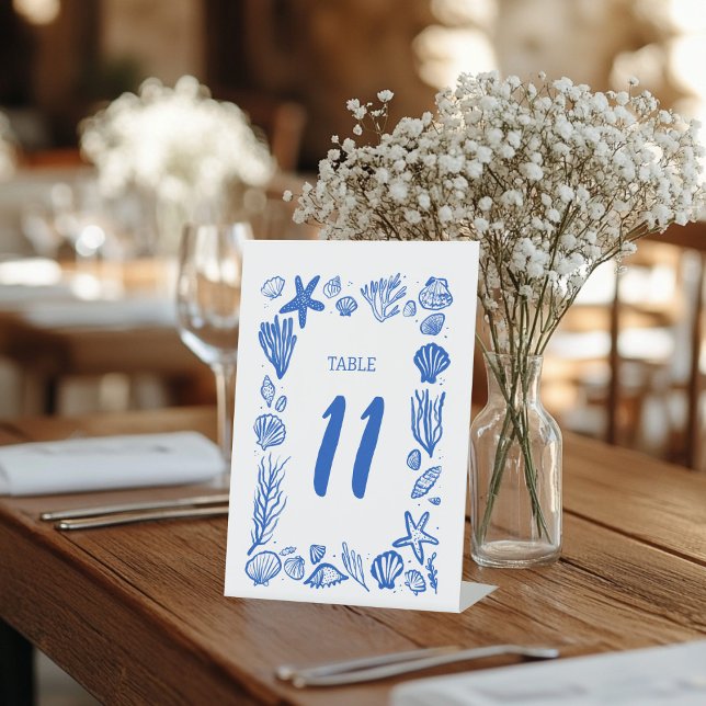 Seashells Frame Beach Wedding TABLE NUMBER  Pedestal Sign (Seashells Frame Beach Wedding TABLE NUMBER Pedestal Sign
)