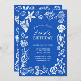 Seashells Frame Birthday Party Blue Beach CUSTOM Invitation