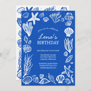 Seashells Frame Birthday Party Blue Beach CUSTOM Invitation