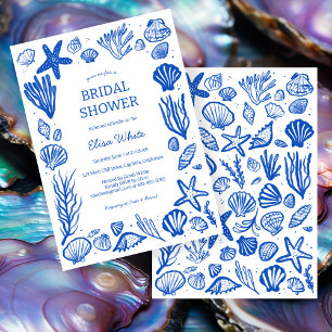 Seashells Frame Bridal Shower Blue Beach CUSTOM Invitation