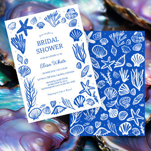 Seashells Frame Bridal Shower Blue Beach CUSTOM Invitation