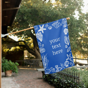 Seashells Frame Custom Blue & White Beach Coastal  House Flag