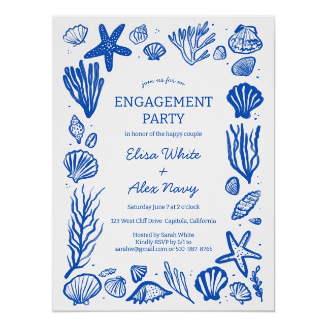 Seashells Frame Engagement Beach CUSTOM Poster (Front)