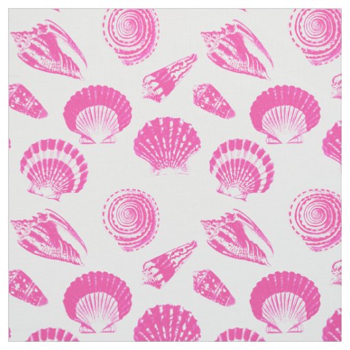 Seashells - Fuchsia pink and white Fabric