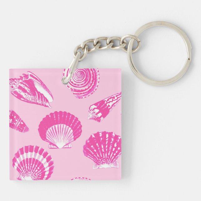 Seashells - Fuchsia pink and white Keychain (Back)
