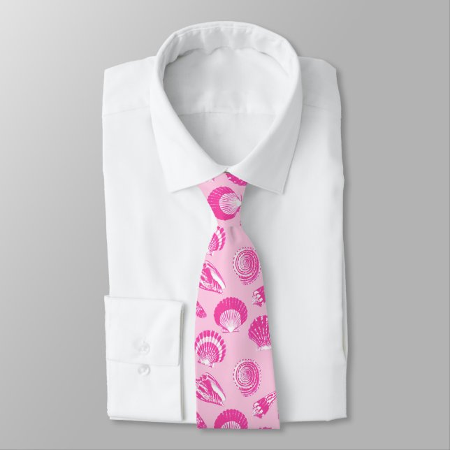 Seashells - Fuchsia pink and white Neck Tie (Tied)