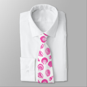 Seashells - Fuchsia pink and white Neck Tie