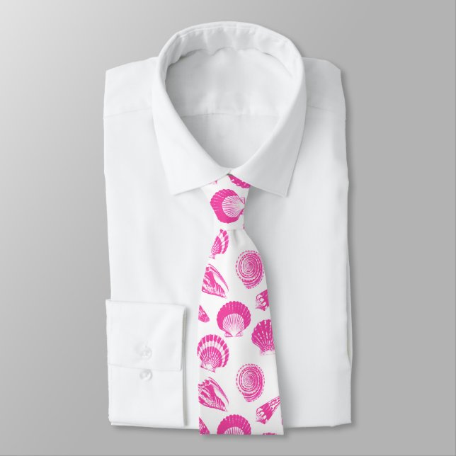 Seashells - Fuchsia pink and white Neck Tie (Tied)